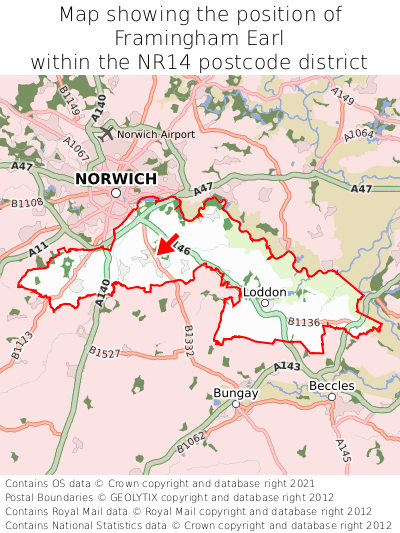 Map showing location of Framingham Earl within NR14