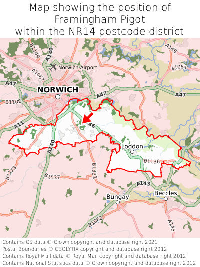 Map showing location of Framingham Pigot within NR14