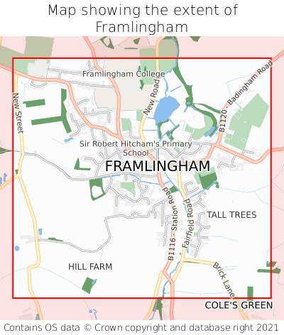 Map showing extent of Framlingham as bounding box