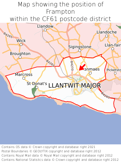 Map showing location of Frampton within CF61