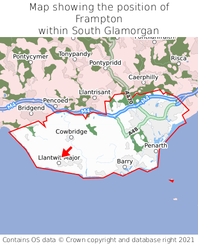 Map showing location of Frampton within South Glamorgan