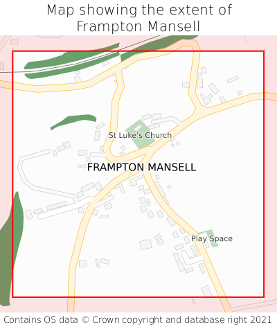 Map showing extent of Frampton Mansell as bounding box