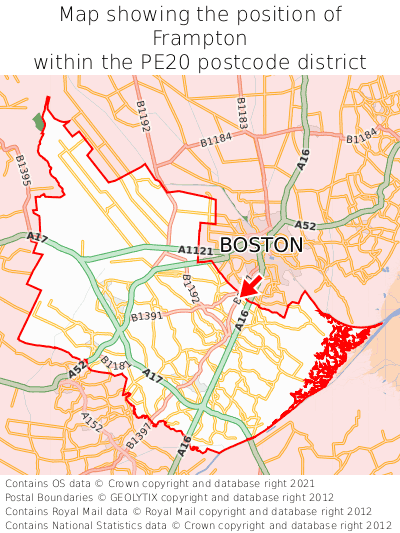 Map showing location of Frampton within PE20