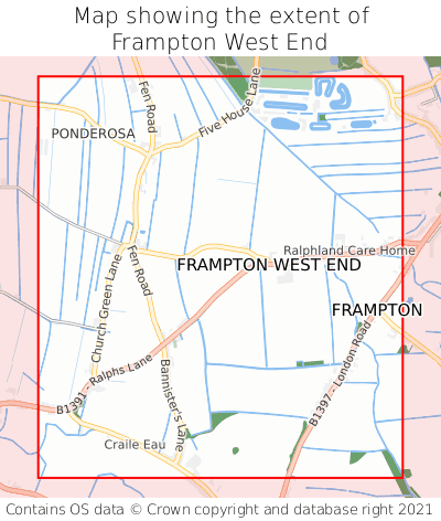 Map showing extent of Frampton West End as bounding box