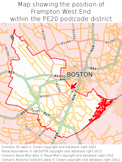 Map showing location of Frampton West End within PE20