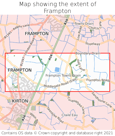 Map showing extent of Frampton as bounding box
