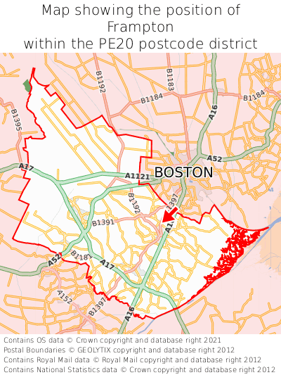 Map showing location of Frampton within PE20