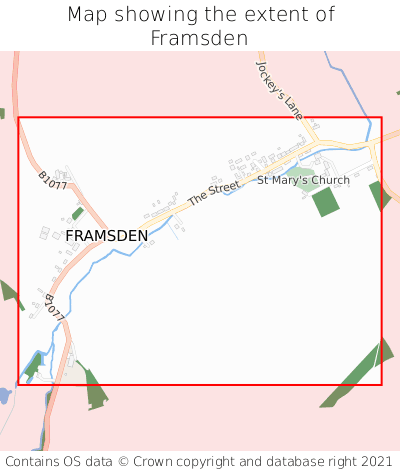 Map showing extent of Framsden as bounding box