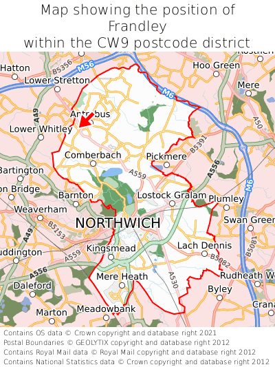 Map showing location of Frandley within CW9