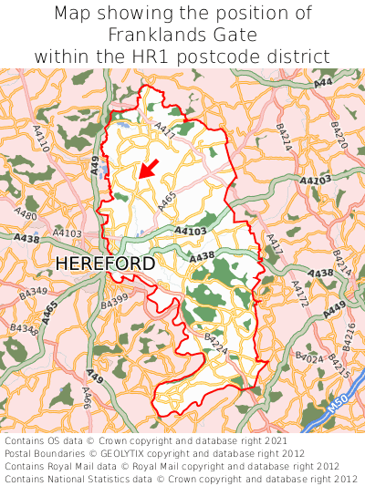 Map showing location of Franklands Gate within HR1