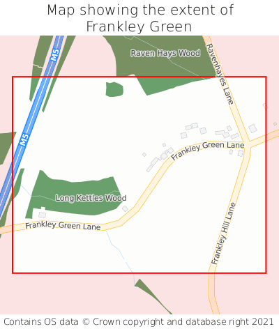 Map showing extent of Frankley Green as bounding box