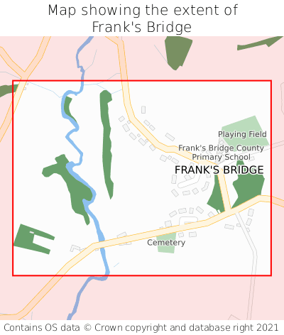 Map showing extent of Frank's Bridge as bounding box