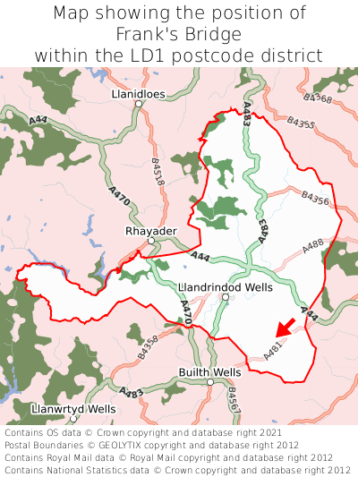 Map showing location of Frank's Bridge within LD1