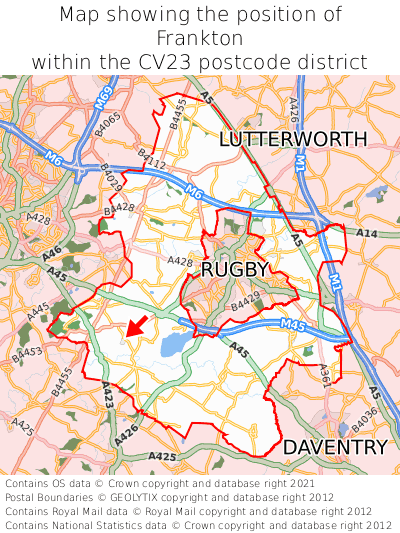 Map showing location of Frankton within CV23