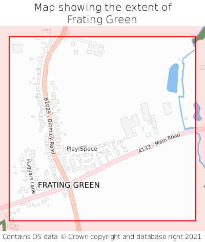 Map showing extent of Frating Green as bounding box