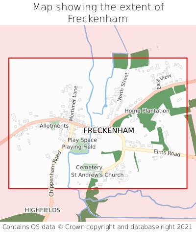 Map showing extent of Freckenham as bounding box