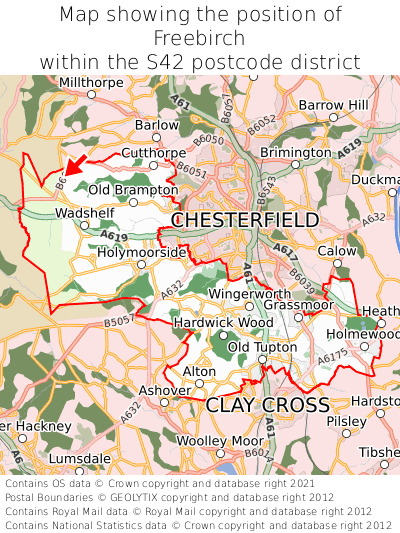 Map showing location of Freebirch within S42