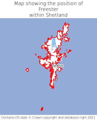 Map showing location of Freester within Shetland