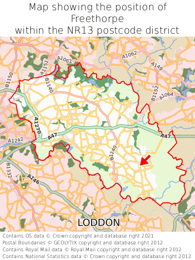 Map showing location of Freethorpe within NR13