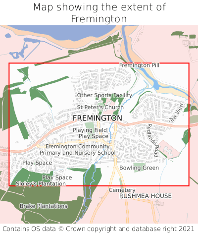 Map showing extent of Fremington as bounding box