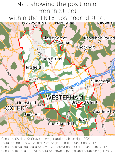 Map showing location of French Street within TN16