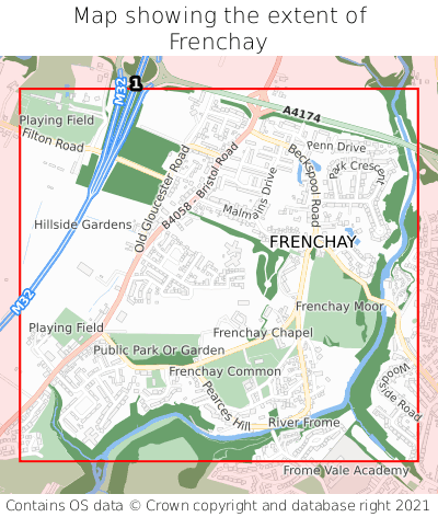 Map showing extent of Frenchay as bounding box