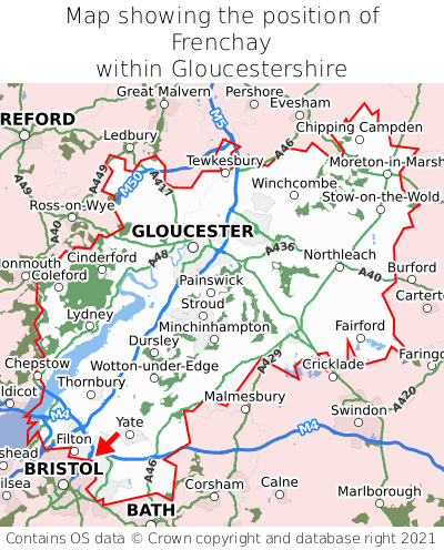 Map showing location of Frenchay within Gloucestershire