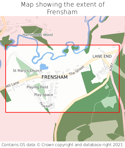 Map showing extent of Frensham as bounding box