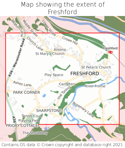 Map showing extent of Freshford as bounding box
