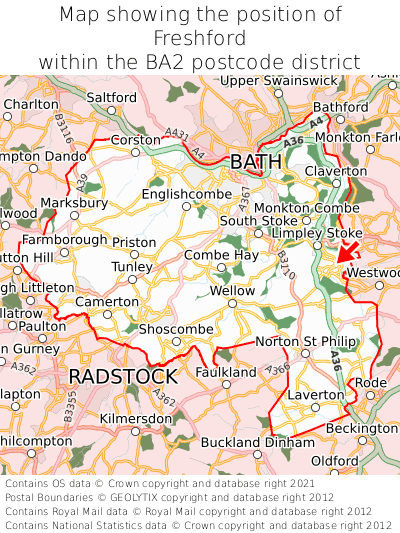 Map showing location of Freshford within BA2