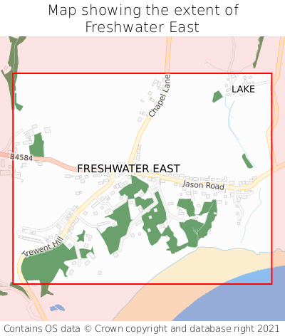 Map showing extent of Freshwater East as bounding box
