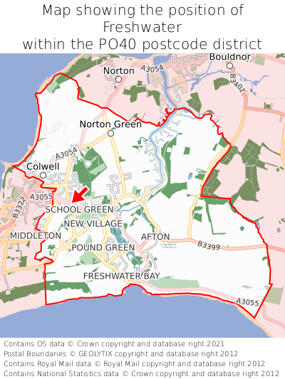 Map showing location of Freshwater within PO40