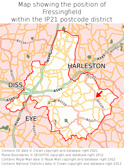 Map showing location of Fressingfield within IP21