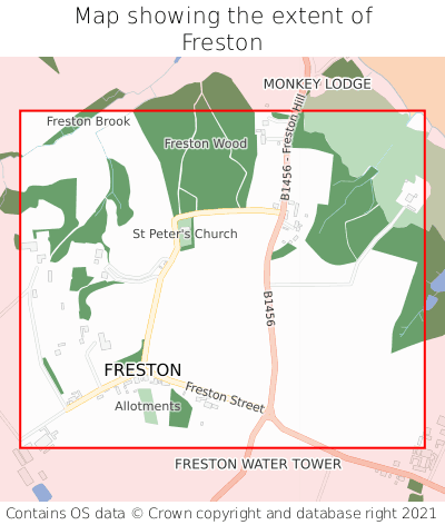 Map showing extent of Freston as bounding box