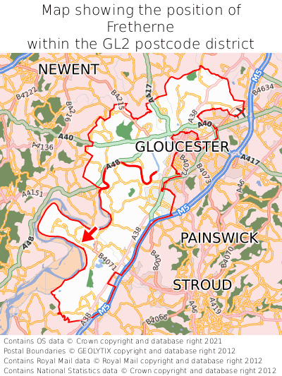 Map showing location of Fretherne within GL2
