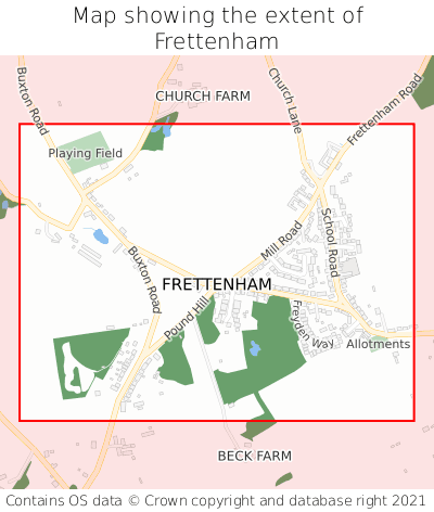 Map showing extent of Frettenham as bounding box