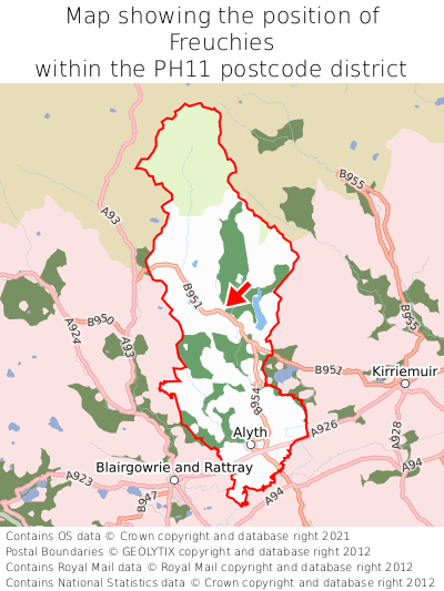 Map showing location of Freuchies within PH11