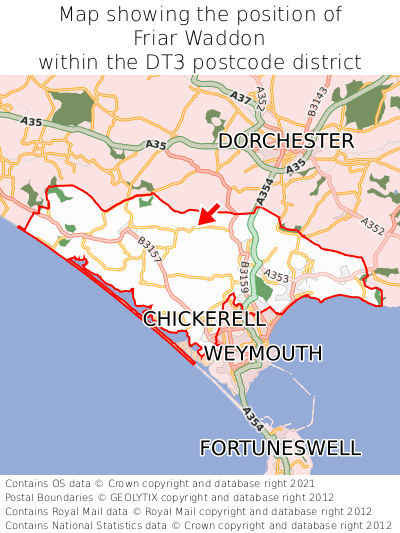 Map showing location of Friar Waddon within DT3