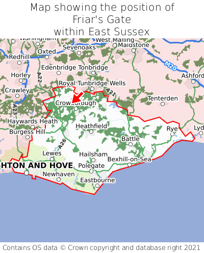 Map showing location of Friar's Gate within East Sussex