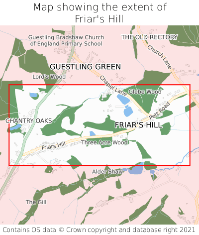 Map showing extent of Friar's Hill as bounding box