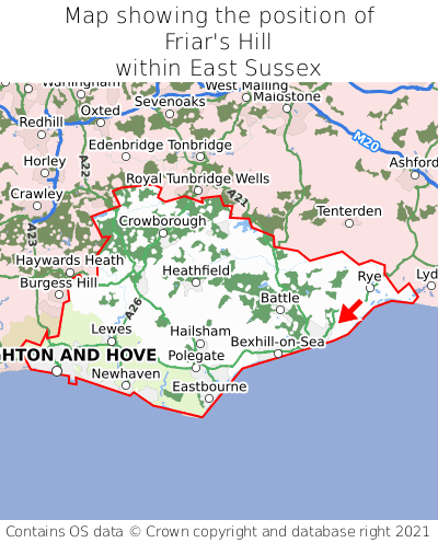 Map showing location of Friar's Hill within East Sussex