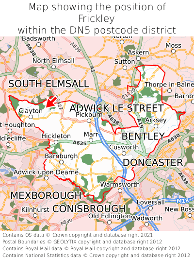 Map showing location of Frickley within DN5