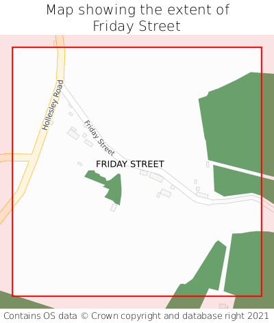 Map showing extent of Friday Street as bounding box