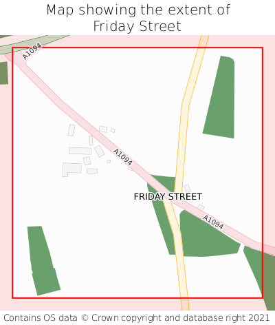 Map showing extent of Friday Street as bounding box