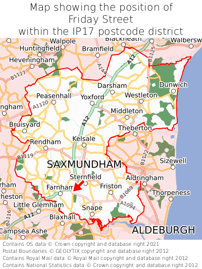 Map showing location of Friday Street within IP17
