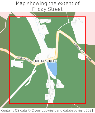 Map showing extent of Friday Street as bounding box