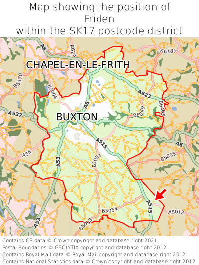 Map showing location of Friden within SK17