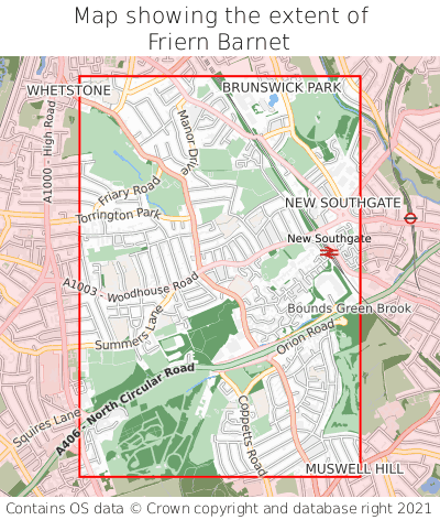 Map showing extent of Friern Barnet as bounding box
