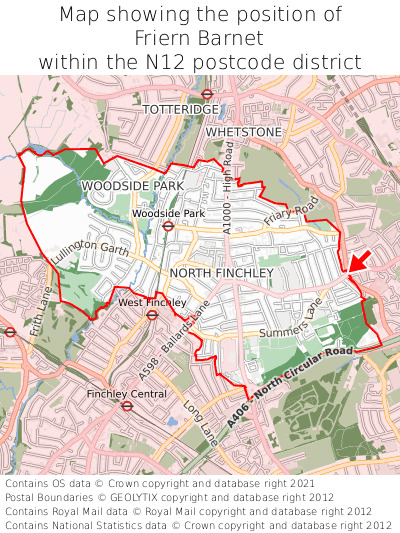 Map showing location of Friern Barnet within N12
