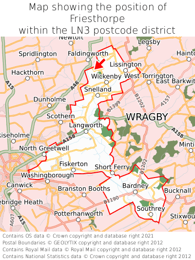 Map showing location of Friesthorpe within LN3